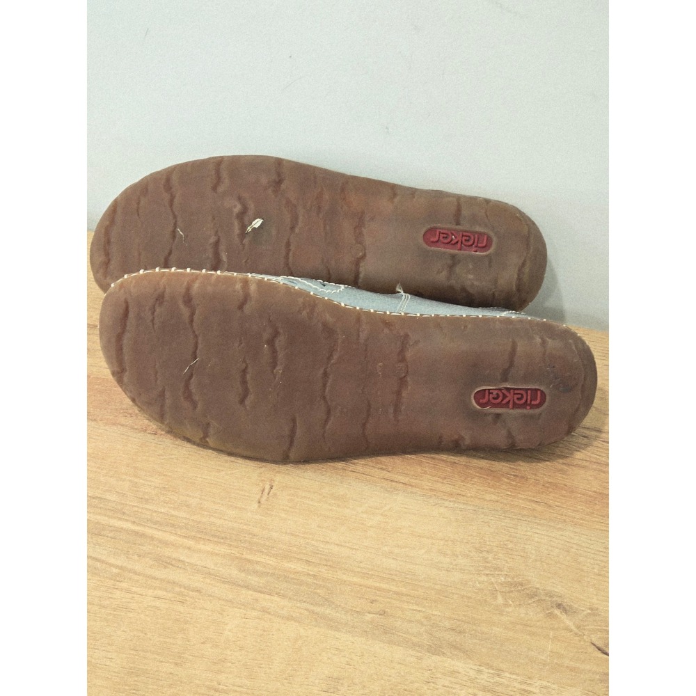 Rieker Antistress Mary Jane Flats 38/7-7.5 Blue Grey Leather Laser Cutout Shoes - Picture 8 of 9